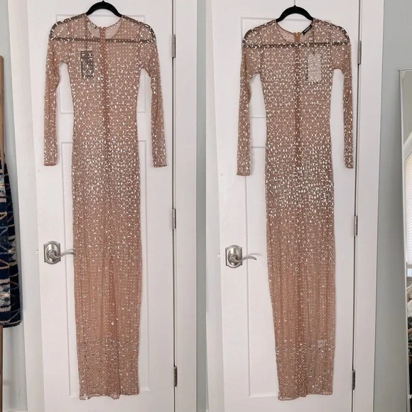 Retrofete Vinci Crystal Embellished Handmade Sheer Maxi Dress Gown NEW with tags - Picture 3 of 15